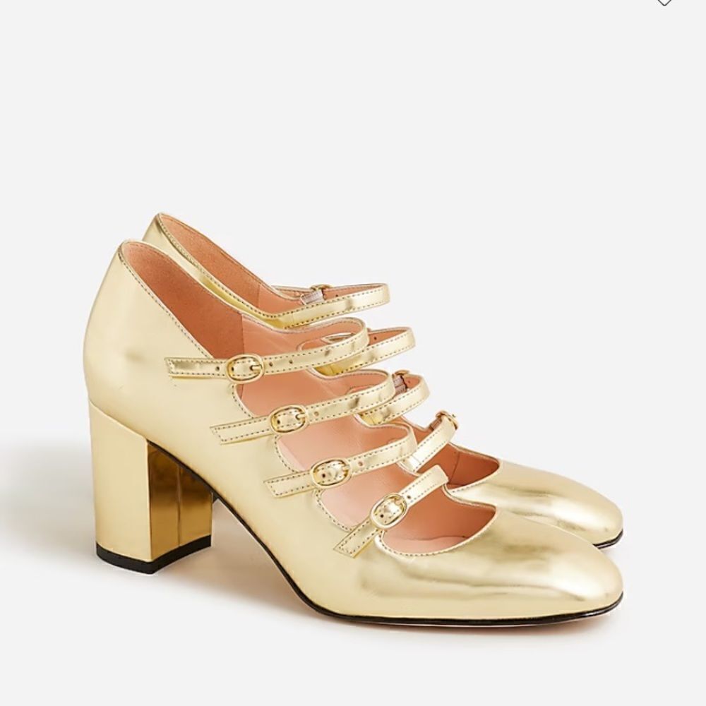 J.Crew Maisie multistrap heels in metallic leather